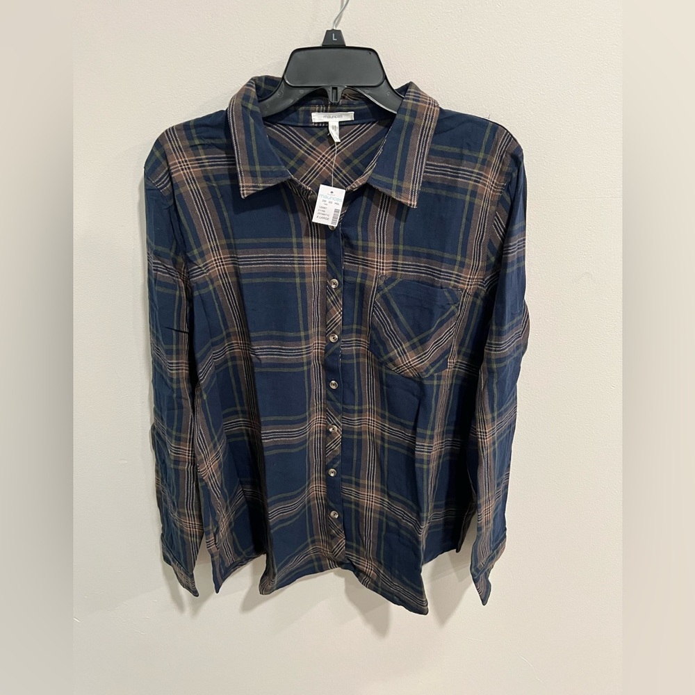 NWT Maurice’s Shorty Utility Plaid Button Down Shirt